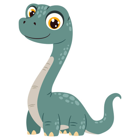 Flat vector illustration in a simple childrens style. Cute dinosaur brachiosaurus on white background. Vector illustrationのイラスト素材