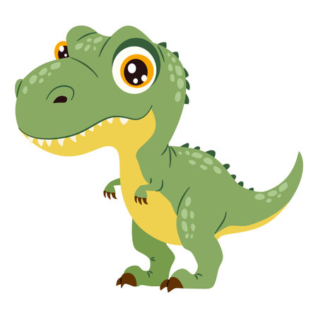 Flat vector childrens illustration on white background. Cute terranosaurus, green dinosaur. . Vector illustrationのイラスト素材