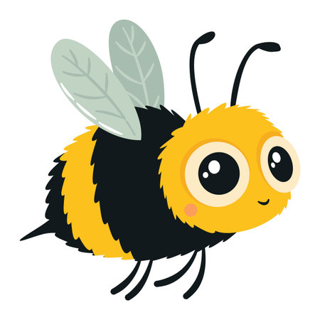 Flat vector illustration in a simple childrens style. Cute bee with big eyes, white background. Vector illustrationのイラスト素材