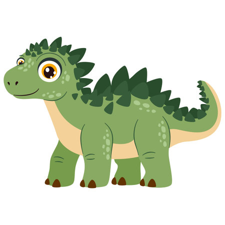 Flat vector illustration in a simple childrens style. Cute ankylosaurus dinosaur on white background. Vector illustrationのイラスト素材