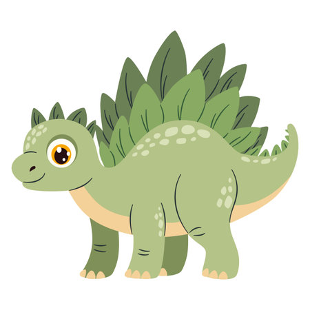 Flat vector illustration in a simple childrens style. Cute stegosaurus dinosaur on white background. Vector illustrationのイラスト素材