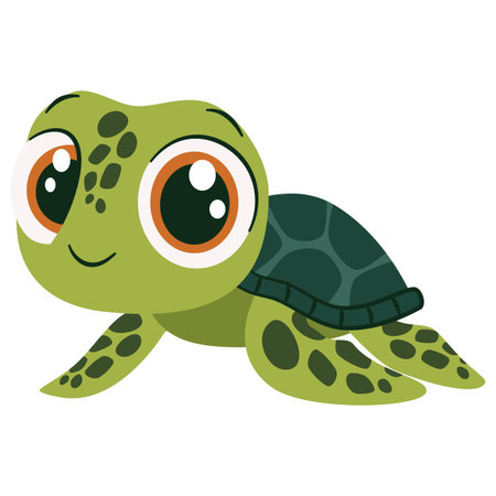 Childrens flat vector illustration on white background. Cute green turtle . Vector illustrationのイラスト素材