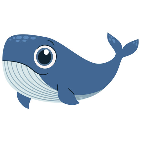 Flat vector illustration in a simple childrens style. Cute whale on white background . Vector illustrationのイラスト素材