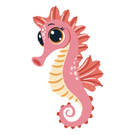 Childrens flat vector illustration on white background. Cute blue seahorse . Vector illustrationのイラスト素材