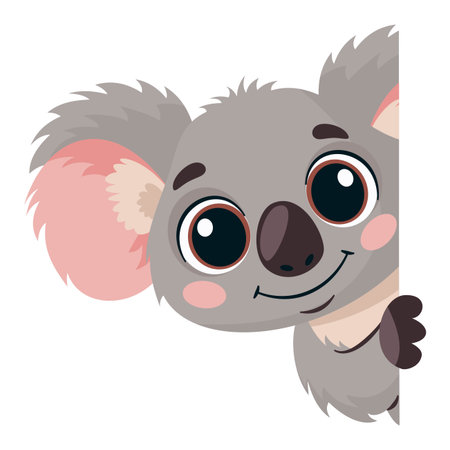 A cute koala peeks out from behind a wall. Vector illustration in a childlike style. Vector illustrationのイラスト素材