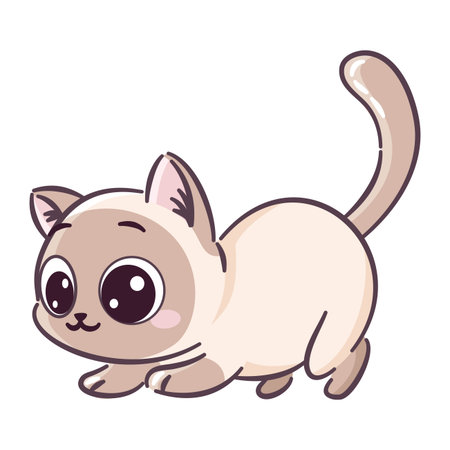A cute cat with big hunting, sweet eyes sits in a funny position. A cute vector illustration in a simple style. . Vector illustrationのイラスト素材
