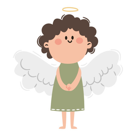 Flat vector illustration in childrens style. Cute little angel. Childrens illustration on white background. Vector illustrationのイラスト素材