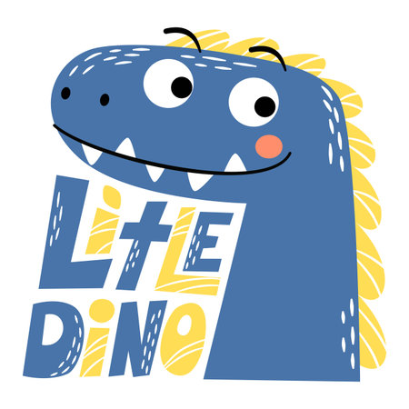 Cute dinosaur face, inscription. Flat vector illustration for printing on childrens products. Vector illustrationのイラスト素材