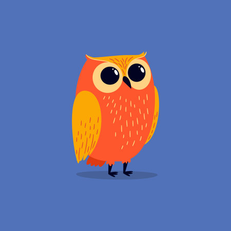 A cute, bright owl with big eyes on a blue background. Flat vector illustration. . Vector illustrationのイラスト素材