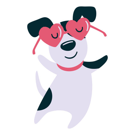 Cute dog wearing heart-shaped sunglasses. Flat vector illustration in a simple childrens style. Vector illustrationのイラスト素材