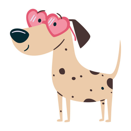 Cute dog wearing heart-shaped sunglasses. Flat vector illustration in a simple childrens style. Vector illustrationのイラスト素材