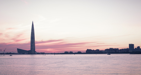 Lahta Center in St. Petersburg at sunset. High-rise building business center. Russia, July 2018. Business Centerのeditorial素材