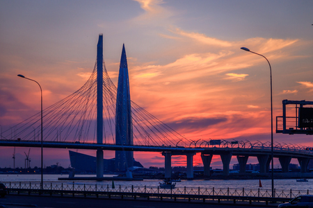 Lahta Center in St. Petersburg at sunset. High-rise building business center. Russia, July 2018. Business Centerのeditorial素材