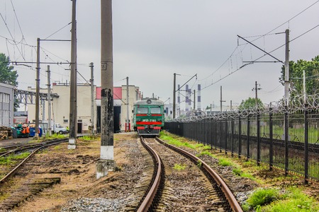 in the depot of steam locomotives, electric locomotives on railway tracksのeditorial素材