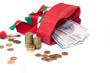 New Year's gift money in the bag. gift to an adult. New Year's and Christmas. cash presentの写真素材