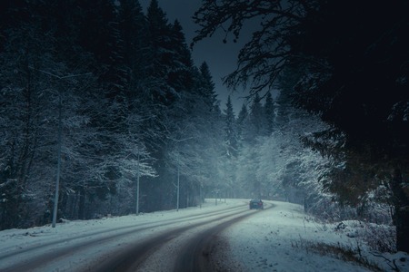 winter snowy road. snow lies near the road. winter pictureの写真素材