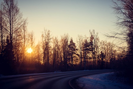 winter snowy road. snow lies near the road. winter pictureの写真素材