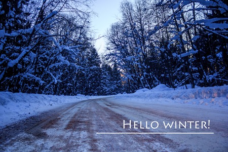 Hello winter banner. The onset of the new season. Welcome pictureの写真素材