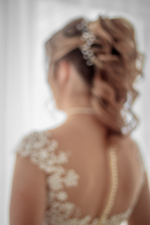Wedding hairstyle of the bride. wedding preparations. happy day.の写真素材
