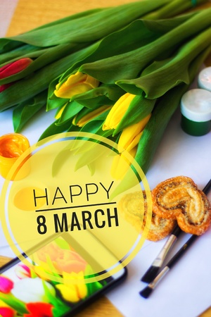 Postcard on March 8. Congratulations on the feast of women.の写真素材