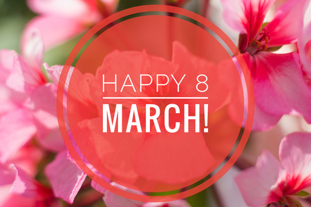 Postcard Happy March 8. Greeting card for the holiday. International Women's Day. Holiday for girls. March 8の写真素材