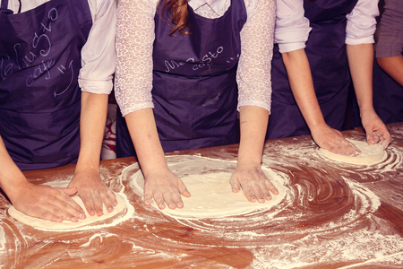 Cooking pizza. Pizza master class in a cafe on December 19, 2017, Gatchina, Leningrad region,...