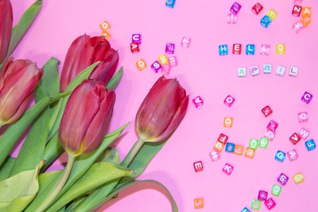Banner hello april. Hi spring. Hello April. Welcome card We are waiting for the new spring month....