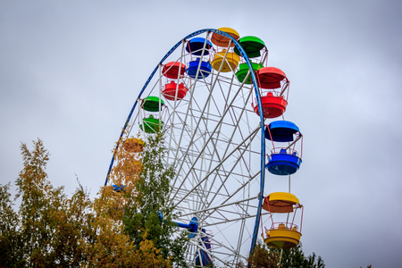 Attraction Ferris Wheel. Attraction without people. Overview of the city. Climb highの写真素材