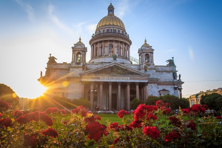St. Isaac's Cathedral at sunset. City sights. Center of St. Petersburg. Historical temple. Russia, St Petersburg July 13 2018のeditorial素材