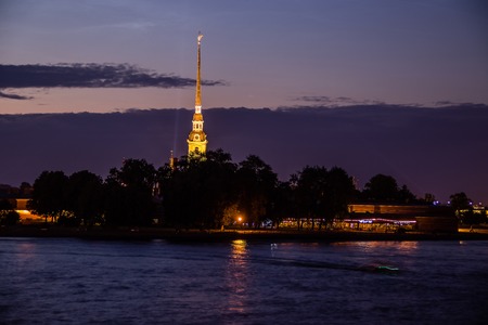 Peter and Paul Fortress at night in summer. Night city . City center. Russia, St. Petersburg July 14, 2018のeditorial素材