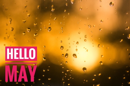 Banner Hello May. Greeting the new month. Hi spring.の写真素材