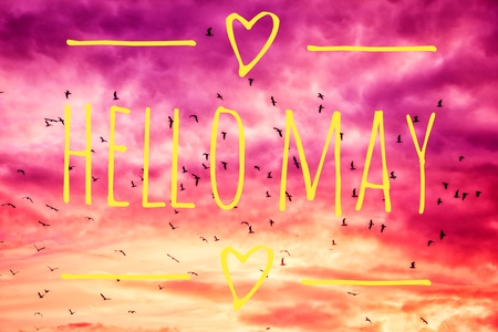 Banner hello may. hello may text on skyの写真素材