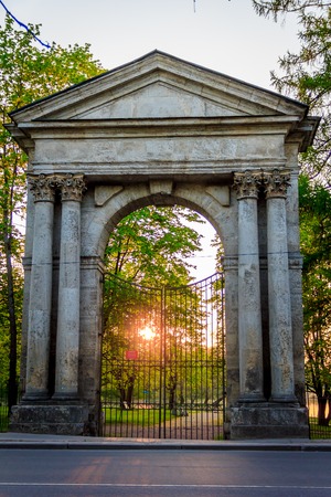 Spring evening park. Park at sunset. Evening sun Russian park. Park in the green. Urban Park....