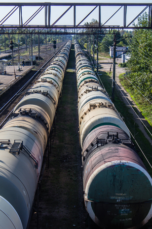 Railway station in the Russian village. Russian railway. Public transport. Shippingの写真素材