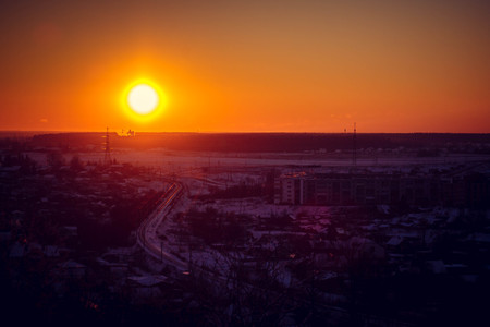 Sunset in the field. Sunset. Beautiful sky. Sunset background The sky and the sun.の写真素材