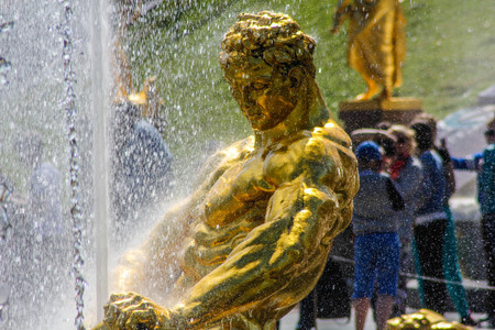 The main cascade in Peterhof. Samson Fountain. Fountains of the Lower Park in Peterhof. Russia, Peterhof, May 30, 2015のeditorial素材