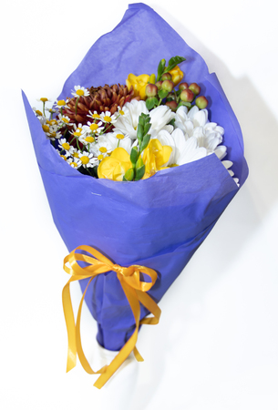 bouquet of flowers isolated on white background. beautiful gift bouquet of flowersの写真素材