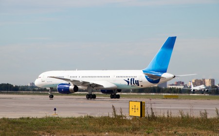The plane goes to the airport. Air Transport. Transportation of people. Public transport. Russia,...