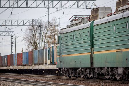 Locomotive rides outside the city. Shipping. Russian railway. Railway in the fall. Locomotive rides...