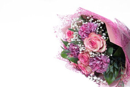 Bouquet with pink roses isolated on white. Beautiful fresh flowers. Isolated flowersの写真素材
