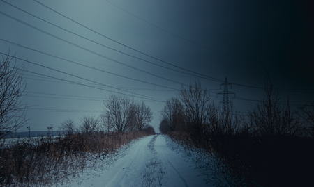 Russian asphalt road in winter. winter road. travel on the road.の写真素材