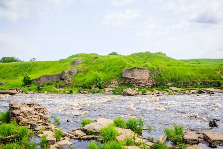 Sablinsky waterfalls. Little waterfall. The brown water of the waterfall. Waterfalls of Russia....
