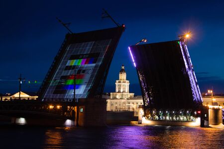 Dilution of bridges in St. Petersburg. Peter Romance. Sight of Peter. Neva River. Dawn in the city. White Nights. Drawbridges. Russia St. Petersburg June 11, 2019のeditorial素材