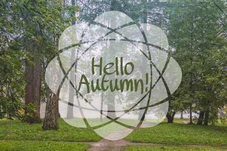 Banner hello autumn on the parkの写真素材