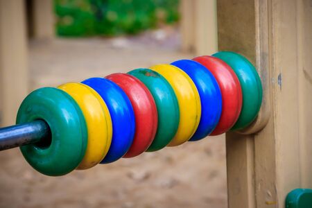 City playground. Children's entertainment. Slides and swings. Happy childhood