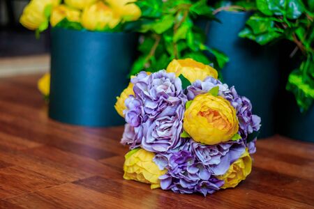 Artificial flowers made of paper . Decoration. Decor. Corrugated paper.の写真素材