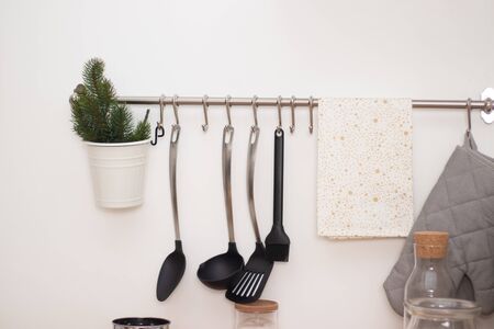 Bright Christmas kitchen . Kitchen interior. Holiday decoration. Warmth and comfort in the houseの写真素材