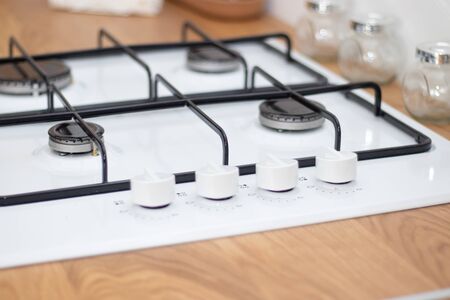 Bright Christmas kitchen . Kitchen interior. Holiday decoration. Warmth and comfort in the houseの写真素材