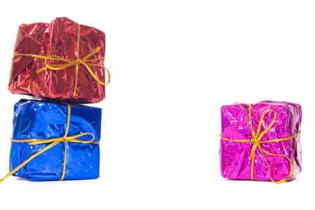 Christmas gifts isolated on white background . New year and Christmas. Holiday. Packaged gifts. Isolated backgroundの写真素材