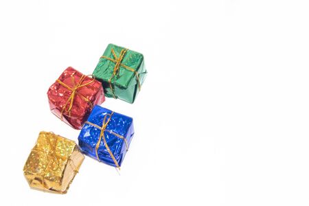 Christmas gifts isolated on white background . New year and Christmas. Holiday. Packaged gifts.の写真素材